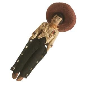 Handmade Felt & Cloth Doll Mexican Man Sombrero Vintage 8" Latino Hispanic